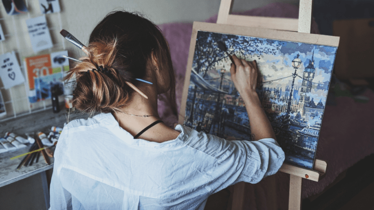 woman making a painting art